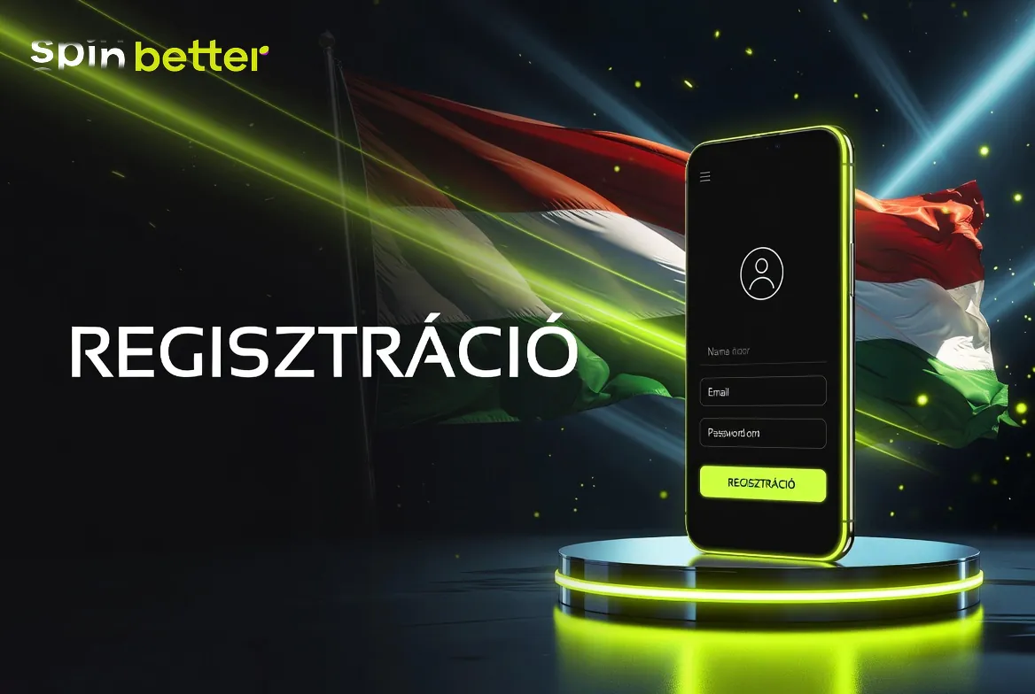 SpinBetter regisztráció űrlapja a valutaválasztóval és a kódmezővel